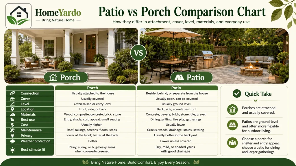 Patio vs Porch Comparison Chart