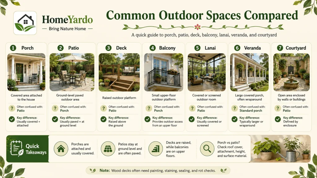 Entity Summary Box: Common Outdoor Spaces Compared