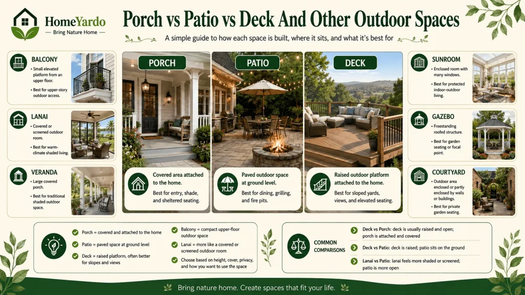 Porch vs Patio vs Deck And Other Outdoor Spaces