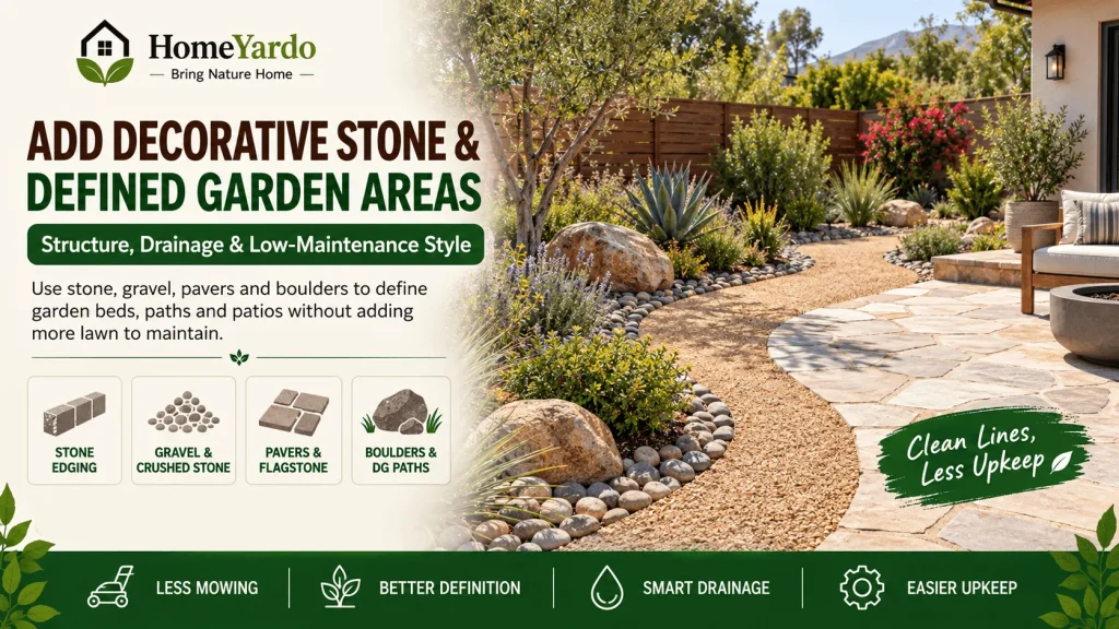 Add Decorative Stone and Defined Garden Areas