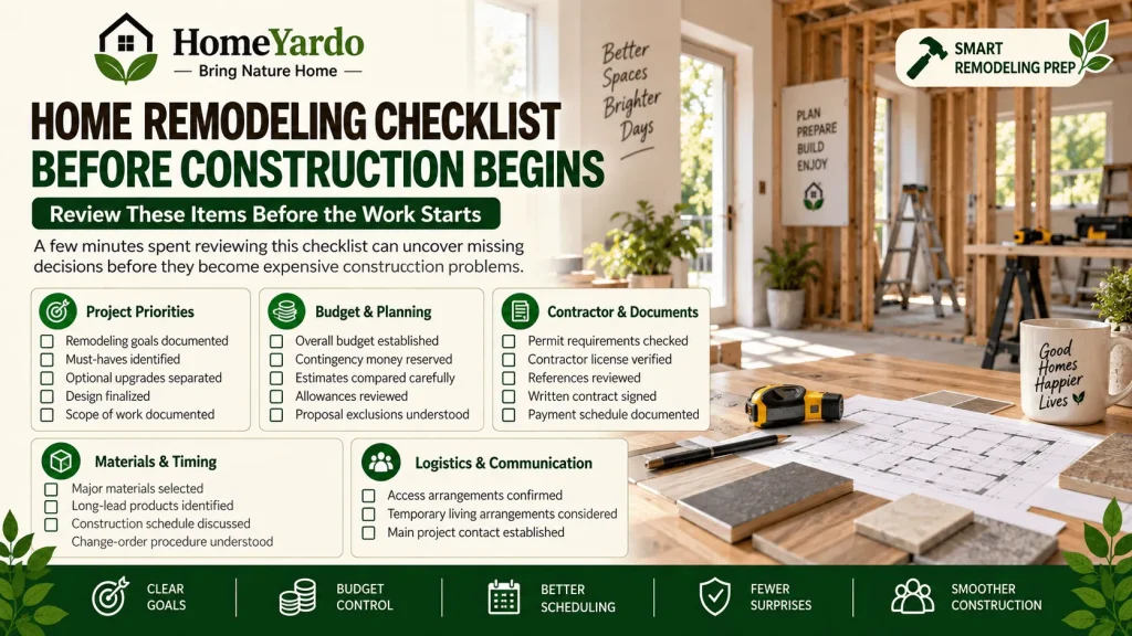 Home Remodeling Checklist Before Construction Begins
