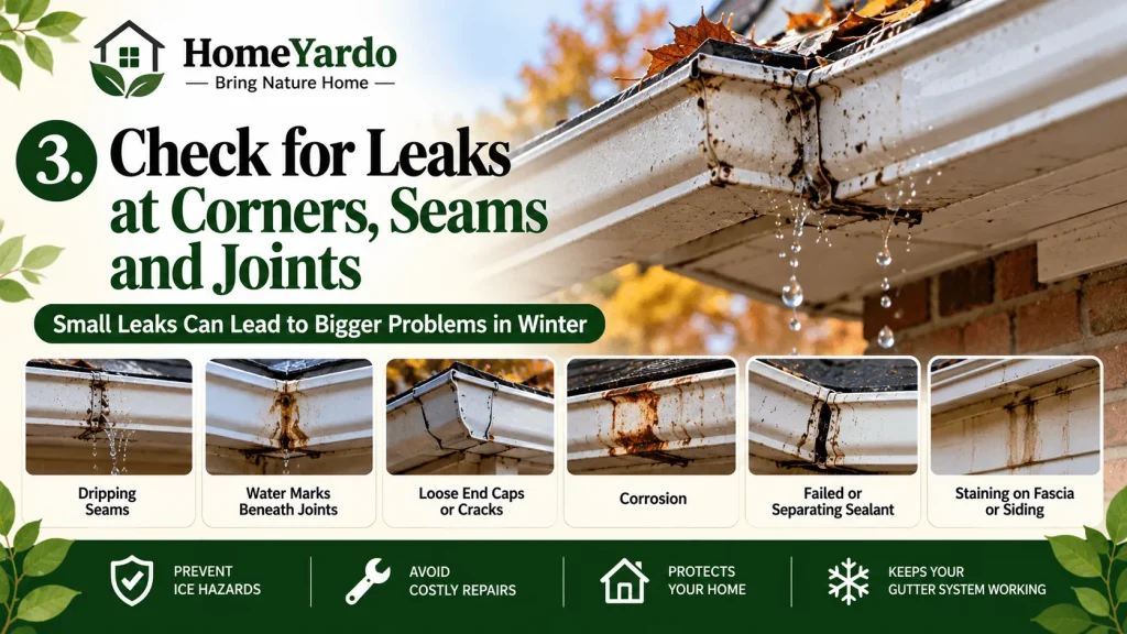 3. Check for Leaks at Corners, Seams, and Joints