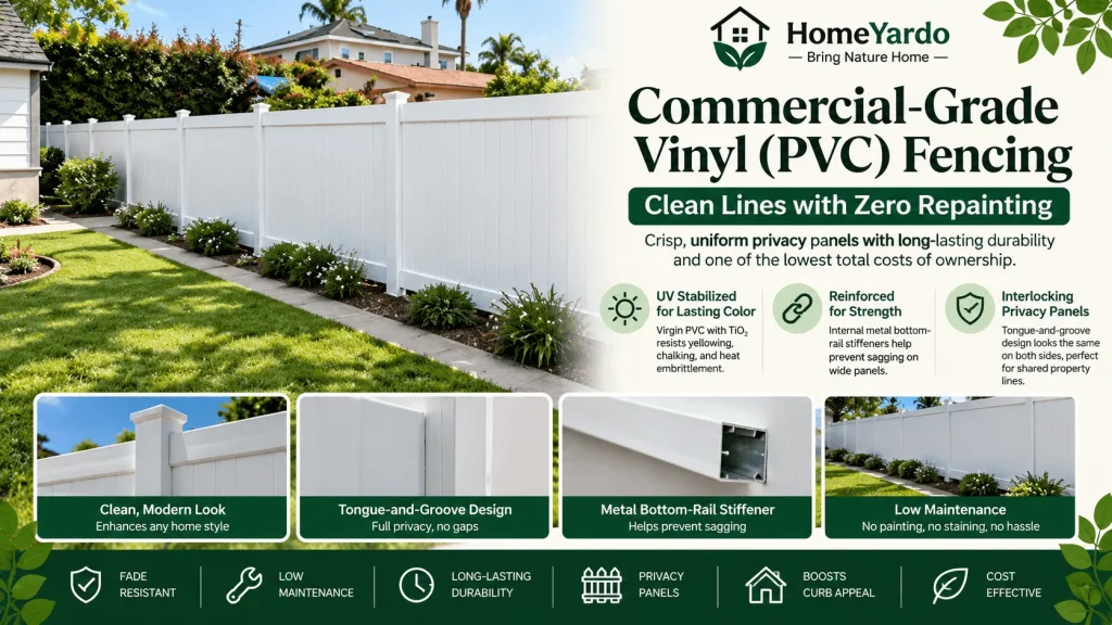 3. Commercial-Grade Vinyl (PVC) Fencing Clean Lines with Zero Repainting