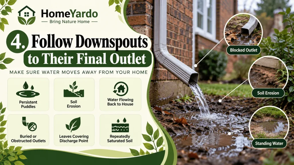 4. Follow Downspouts to Their Final Outlet