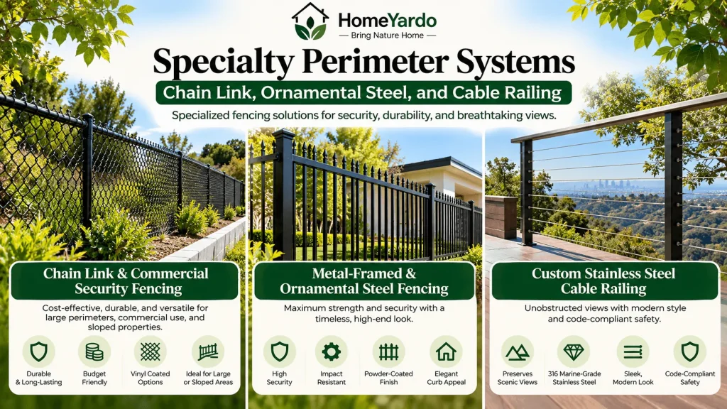 5. Specialty Perimeter Systems Chain Link, Ornamental Steel, and Cable Railing