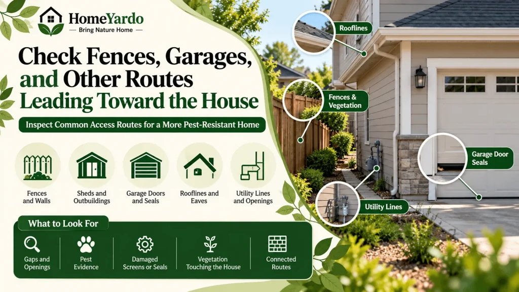 Check Fences, Garages, and Other Routes Leading Toward the House