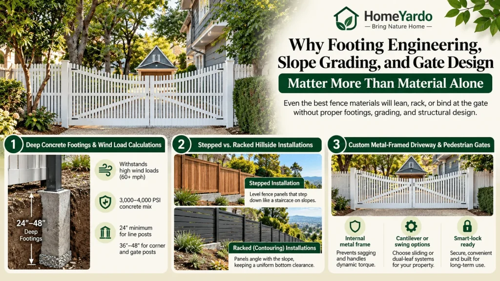 Why Footing Engineering, Slope Grading, and Gate Design Matter More Than Material Alone
