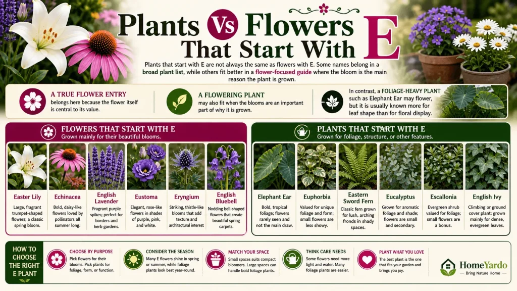 Plants Vs Flowers that starting with E