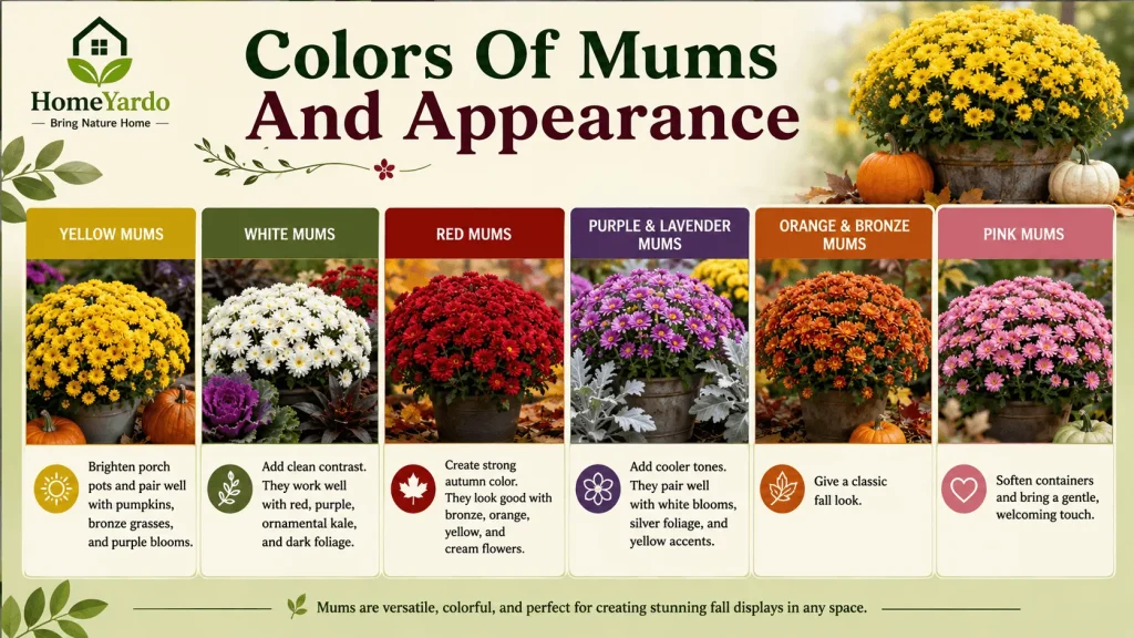 colors and appearnace of mums
