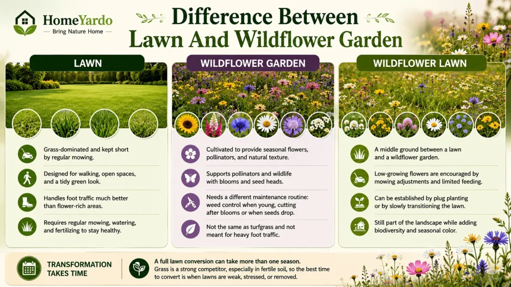 Difference Between Lawn And Wildflower Garden