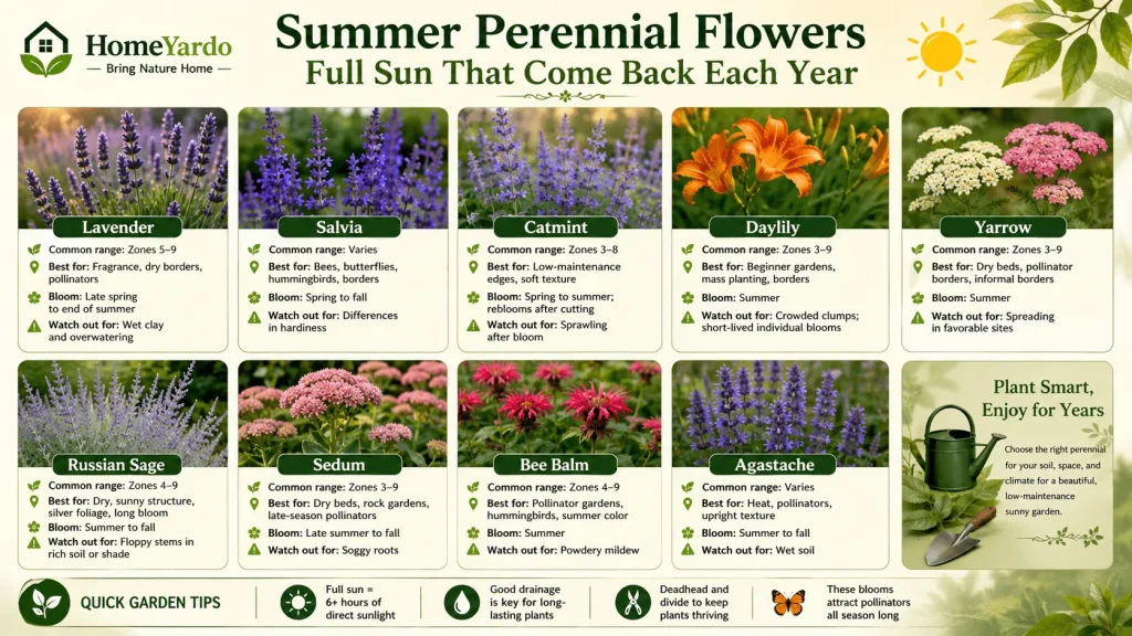 Summer Perennial Flowers Full Sun That Come Back Each Year