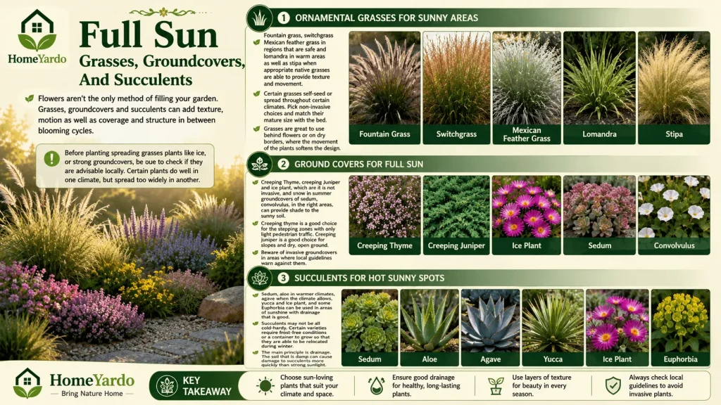 Full Sun Grasses, Groundcovers, And Succulents
