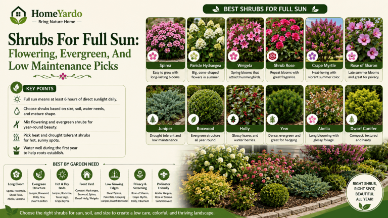 Shrubs for full sun: Flowring, evergreen, and low manintenance picks