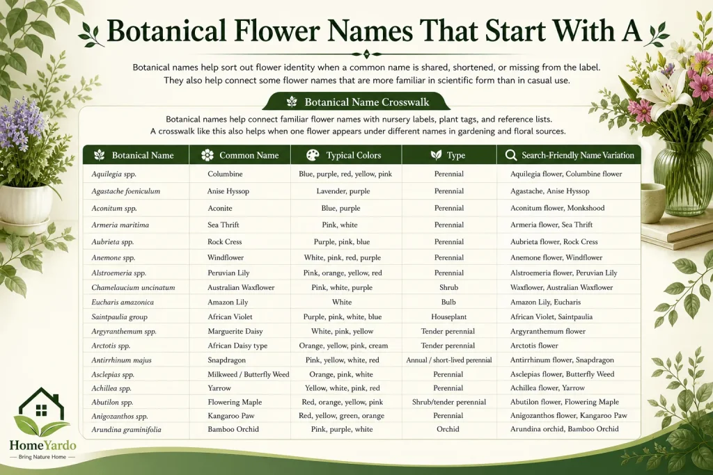 Botanical Flower Names That Start With A
