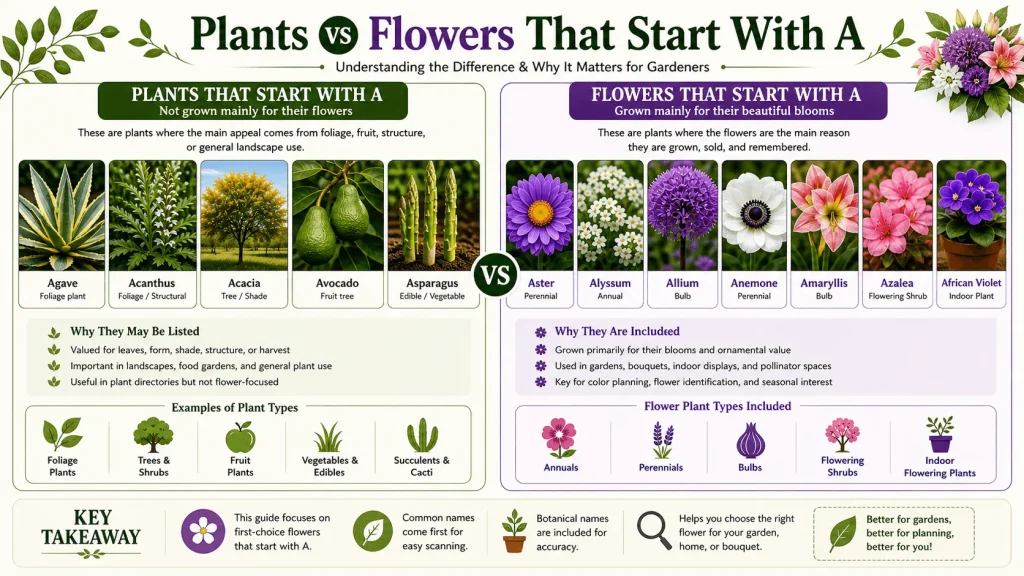 Plants vs Flowers That Start With A