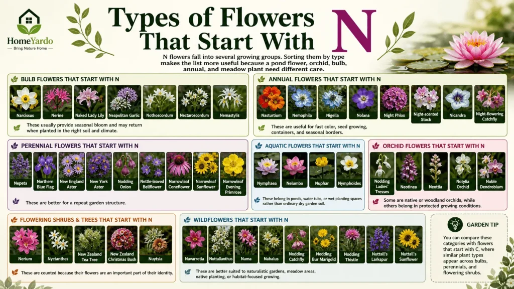 Types of FLOWERS THAT START WITH N