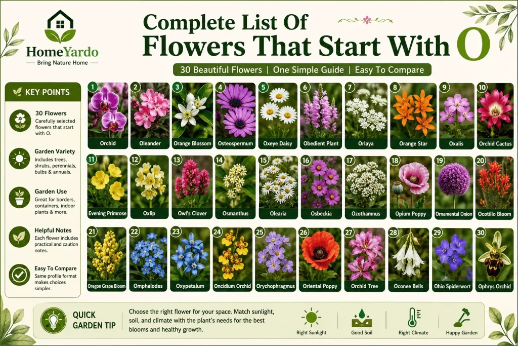 Comleet list of flowers with O