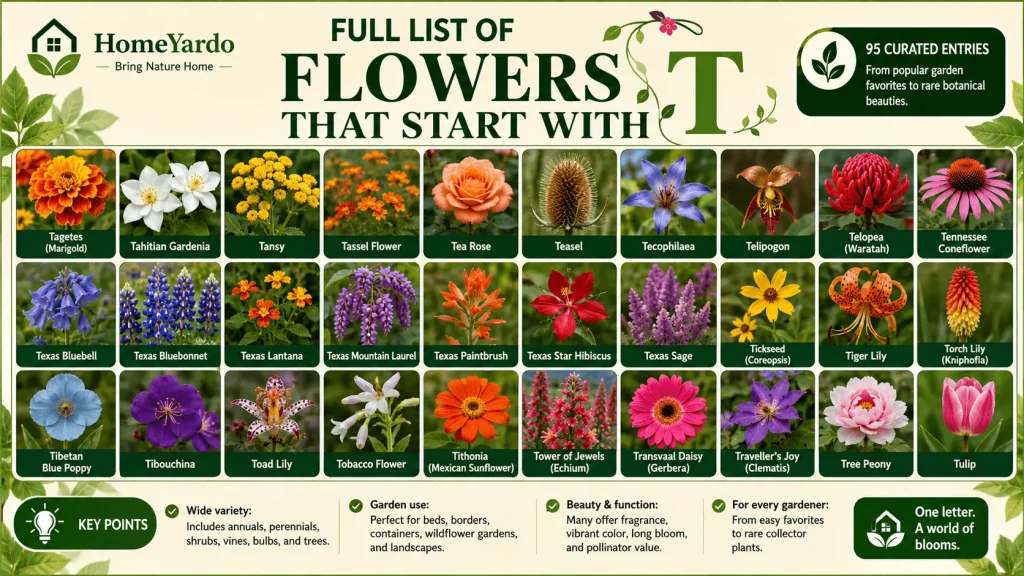 Full list of T flowers