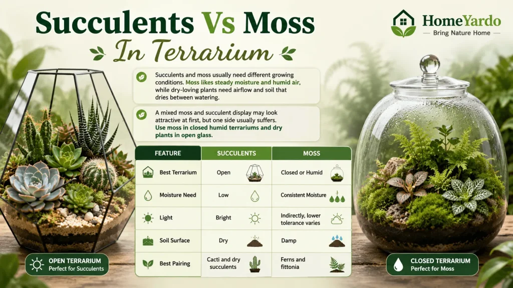 Succulents vs moss in terarrium