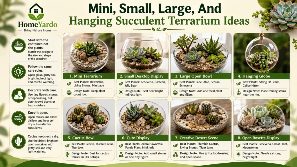 Mini, small, large, and hanging succulent terrarium ideas