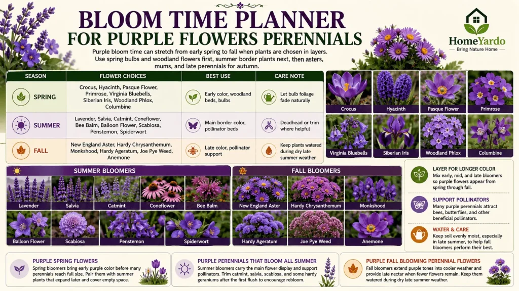 Bloom time planner for purple flowers perennials