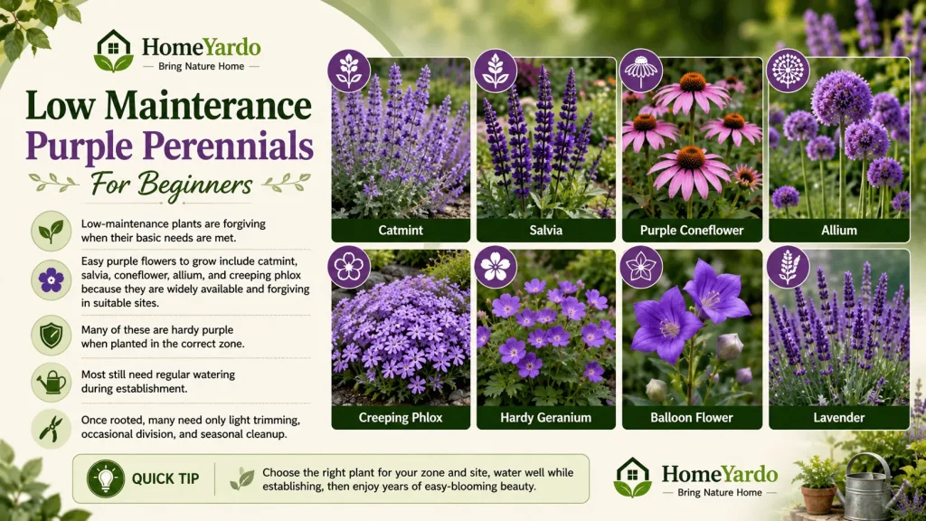 Low maintainnace purple perennials for beginners