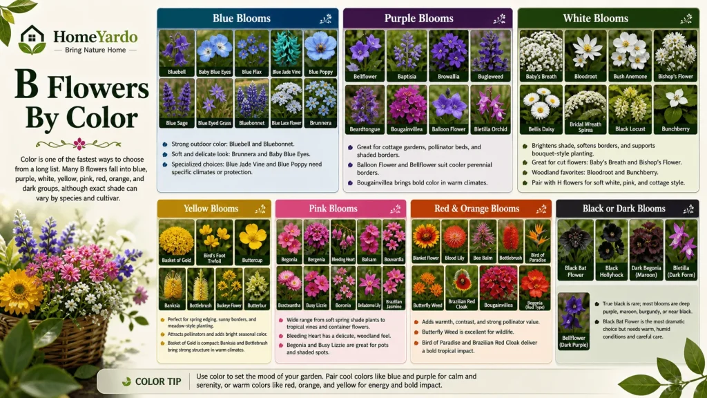 B flowers by colors