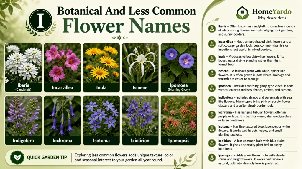 Botonical And less common flower names with I