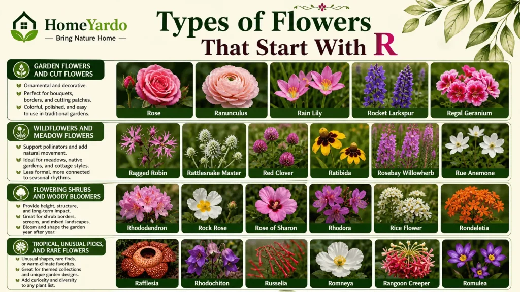 Types of Flower that start with R