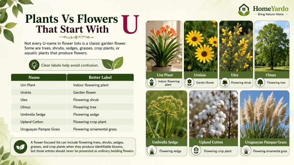 Plants vs flowers that start with u