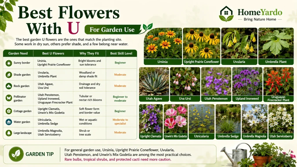 Best flowers with U for garden use