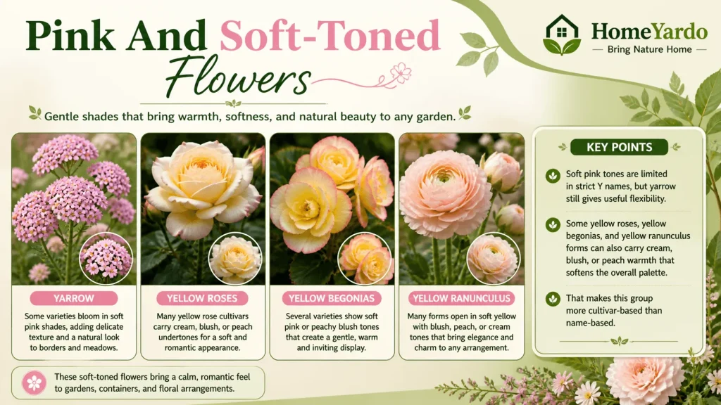 Pink and fost toned flowers starting with Y