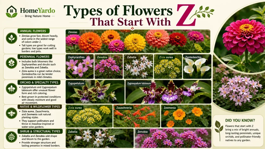 Types of flowers that start with Z