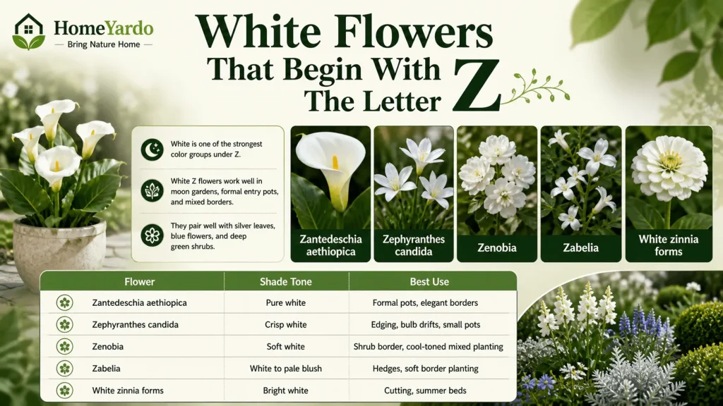 White flowers that begin with letter Z