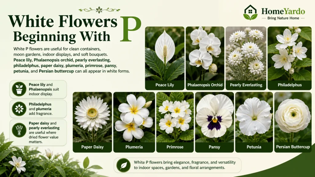 White flowers begining with P