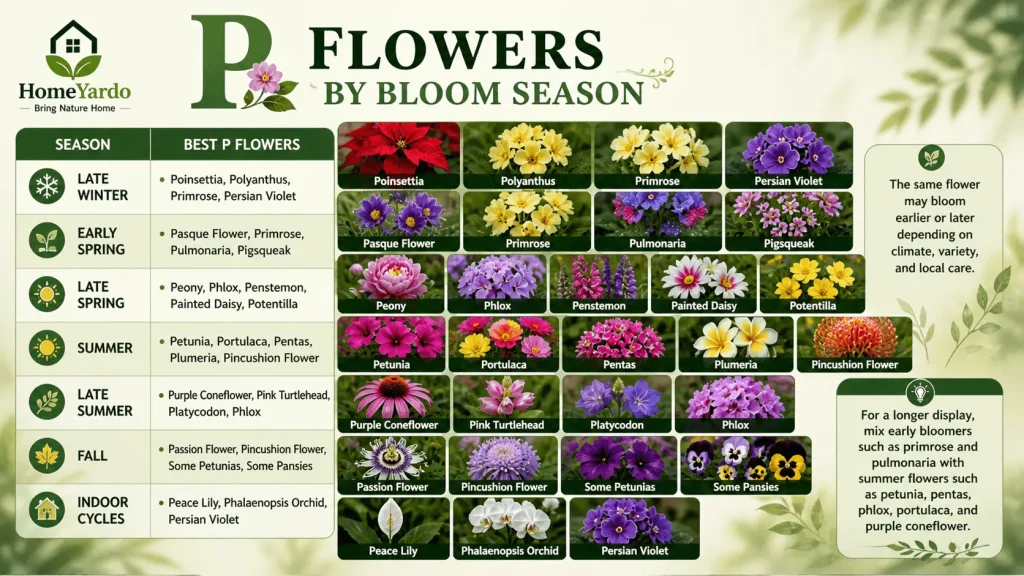 P flower By bloom season