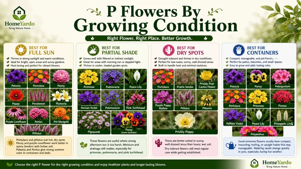 P flower by grwoing conditions