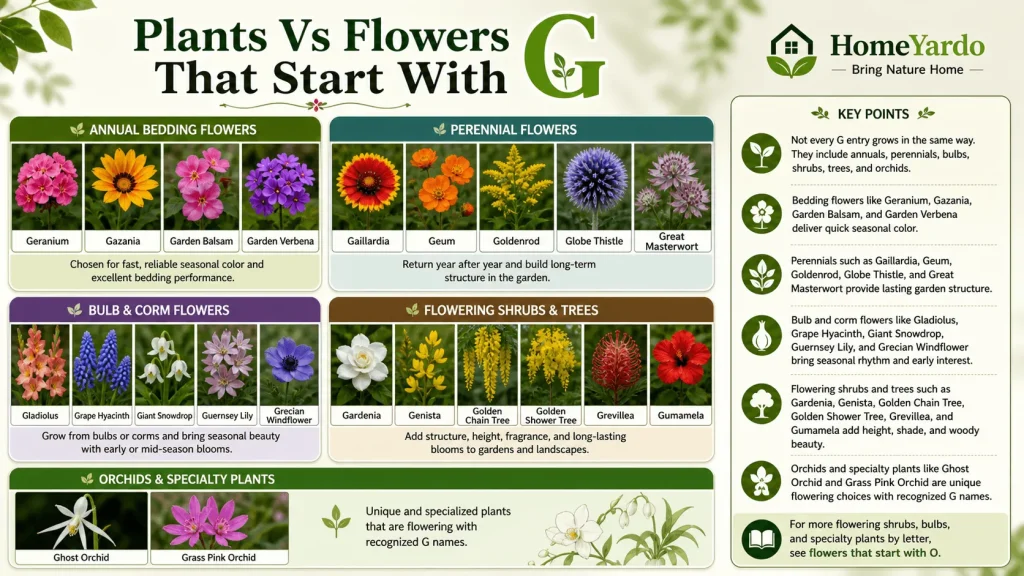 Plant vs flower that start with G