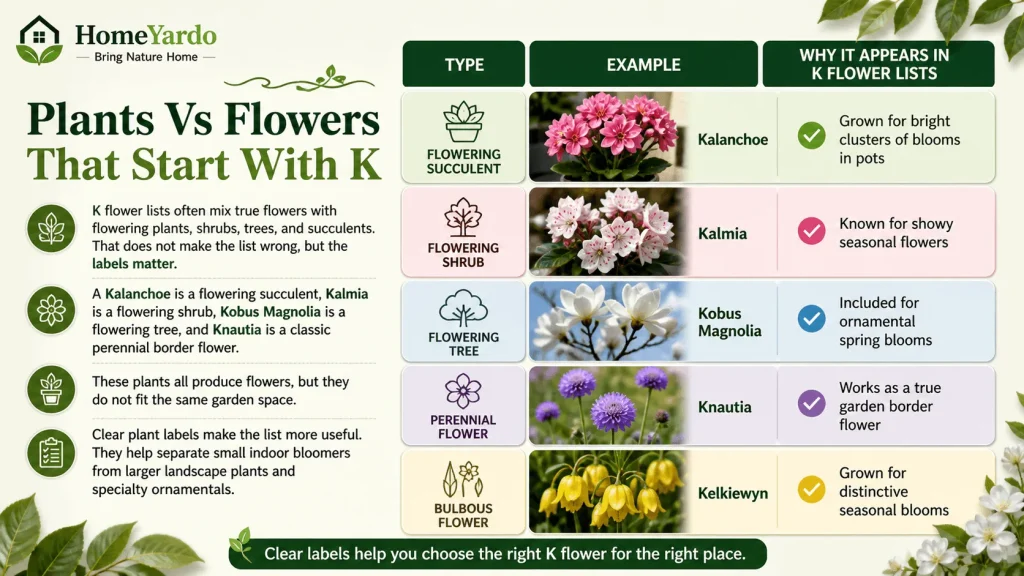Plants vs flower that start with K