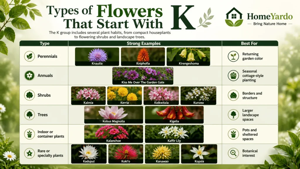 Types of flower that start with K