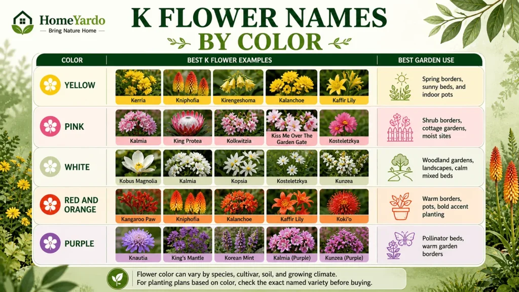 K flower names by color