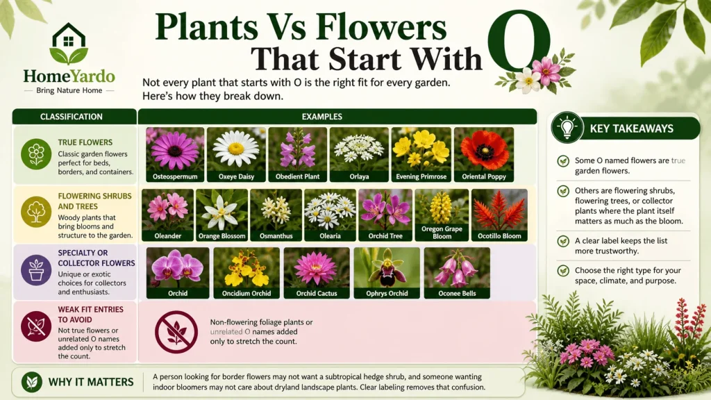 Plants vs flower that start with O