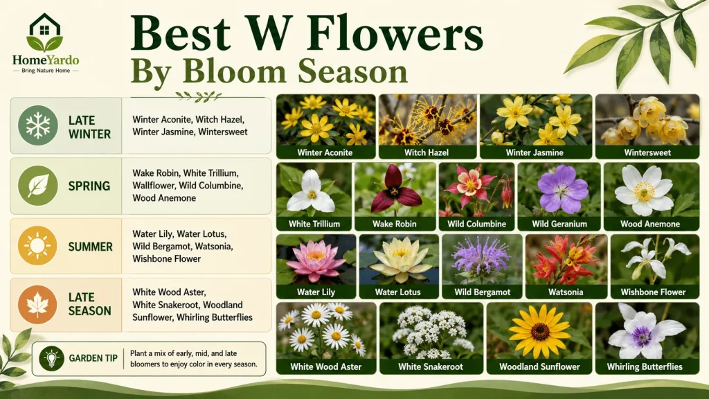Best W flowers by bloom season