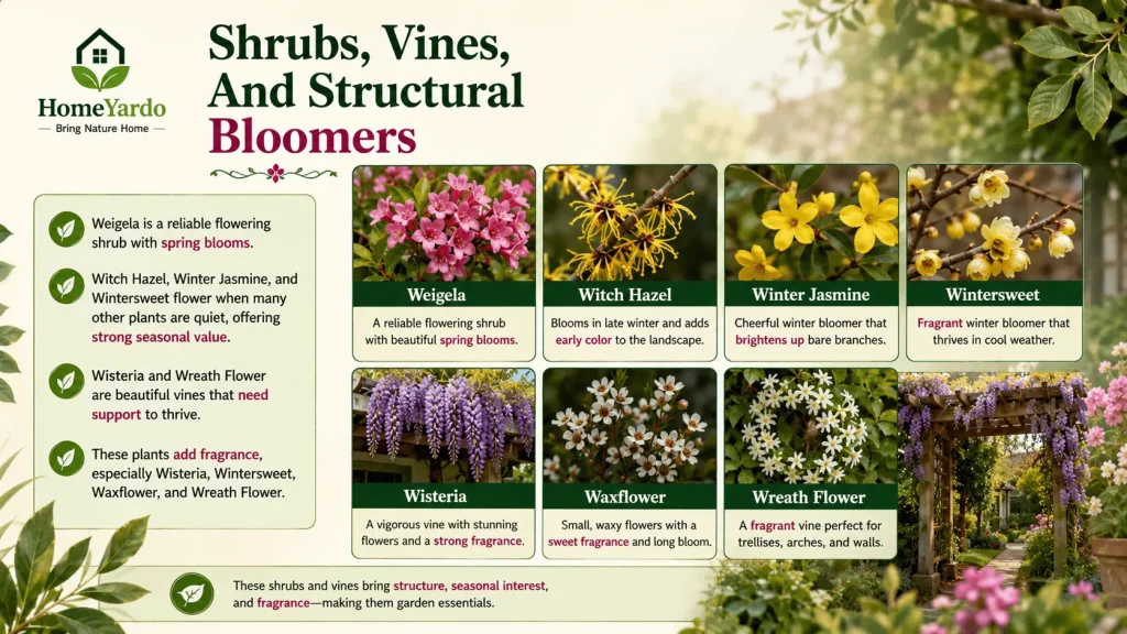 shrubs, Vines and strutural bloomers