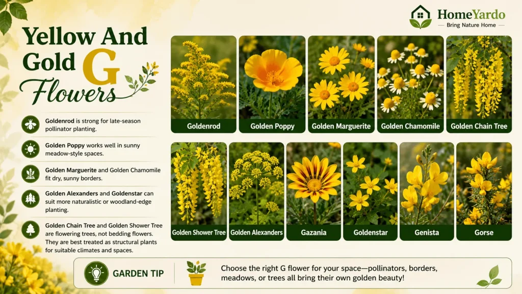 yellow an gold flowers with G