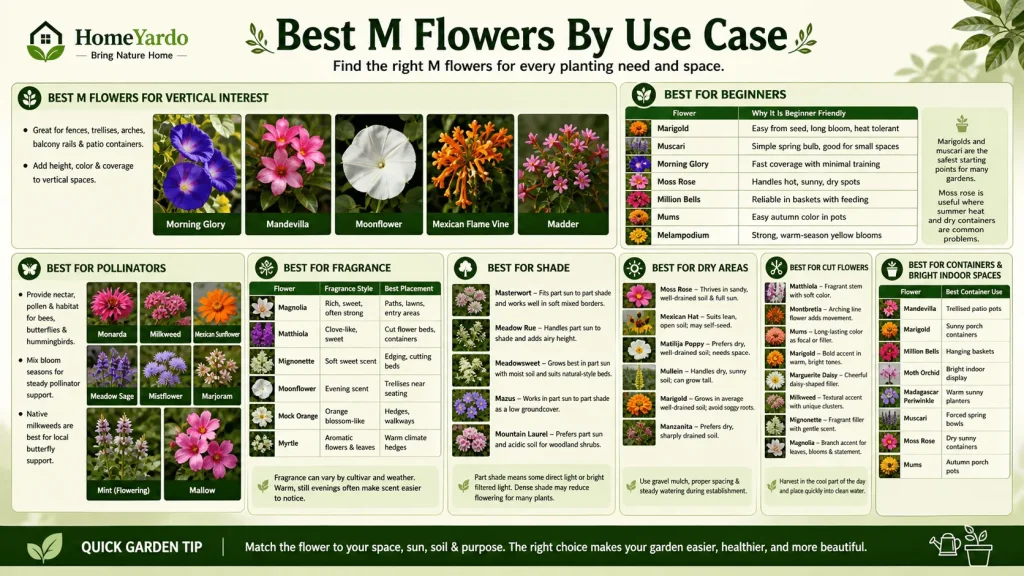 Best M flowers By garden use