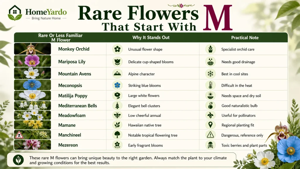 Rare flowers that satrt with M