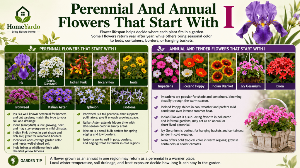 perinnial an dannual flowers with I