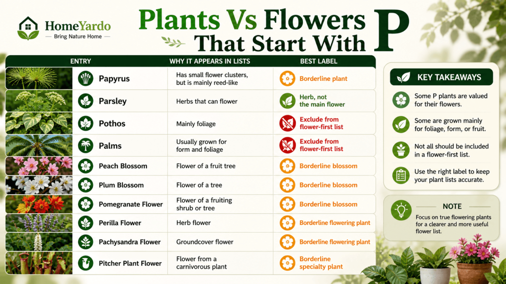 Plants vs Flowers that start with P