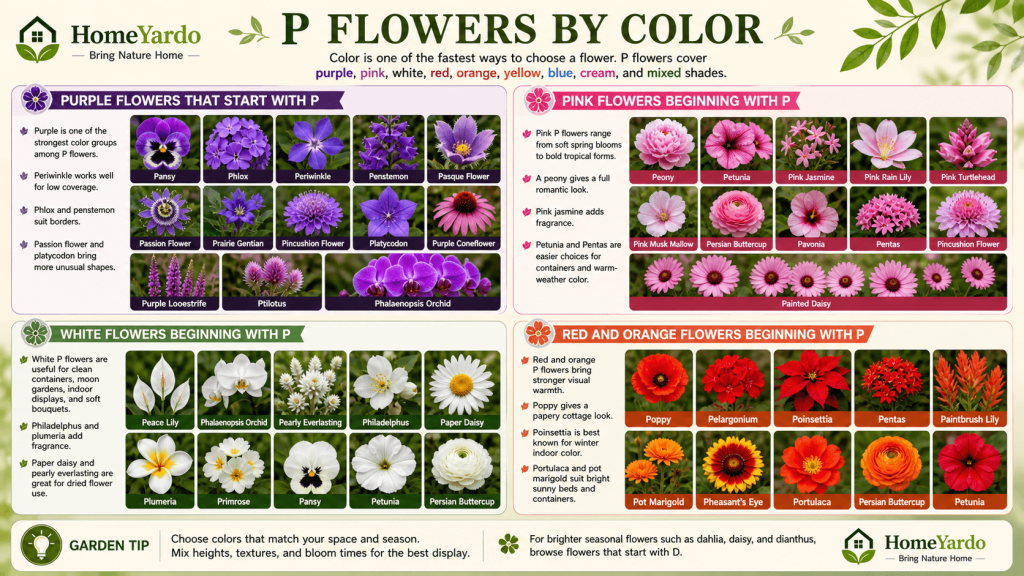 P flowers By color